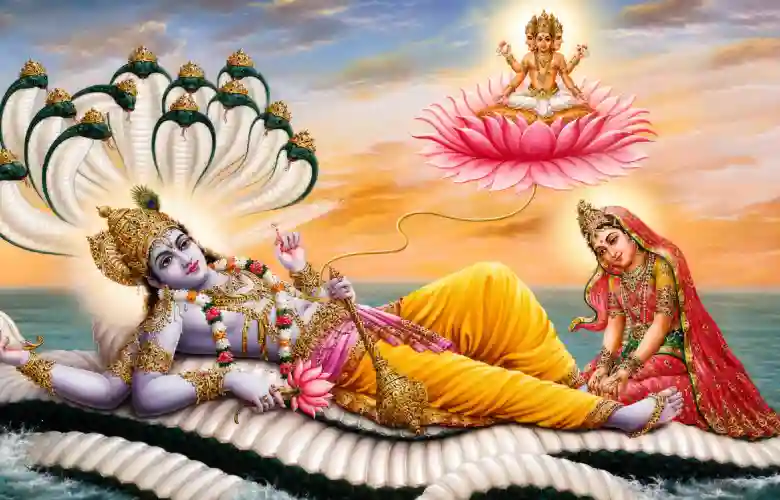 Imagen tradicional india con una escena simbólica de cuidado de los pies