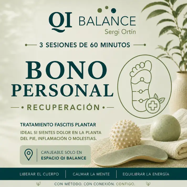 Este bono personal de 3 sesiones de Tratamiento Fascitis Plantar está pensado para personas con dolor en la planta del pie o inflamación en el talón.