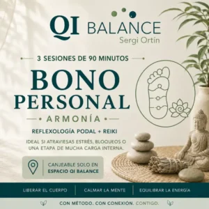 Este bono personal de 3 sesiones de Reflexología Podal y Reiki combina el trabajo reflejo en los pies con la canalización energética del Reiki.