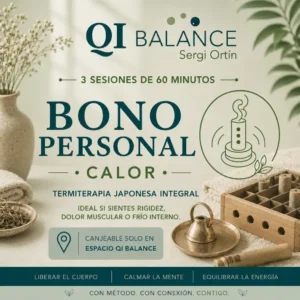 Este bono personal de 3 sesiones de Termiterapia Japonesa Integral está pensado para personas con dolor muscular, rigidez o sensación de frío interno.