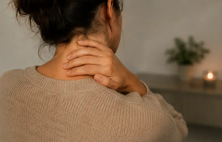 Persona tocándose el cuello por tensión corporal acumulada y ruido mental